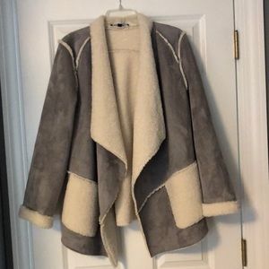 Grey and Cream Faux Fur/Suede Shearling Jacket